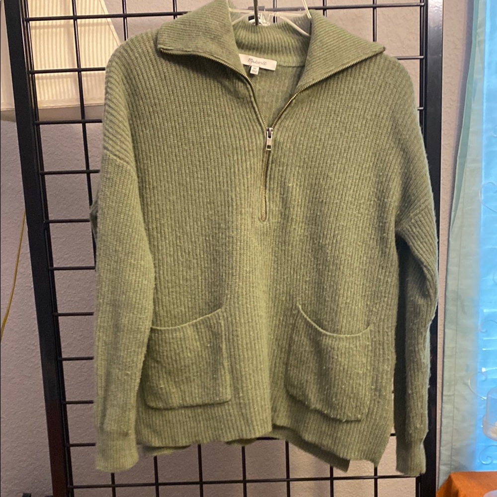 Madewell Green Quarter-Zip Sweater